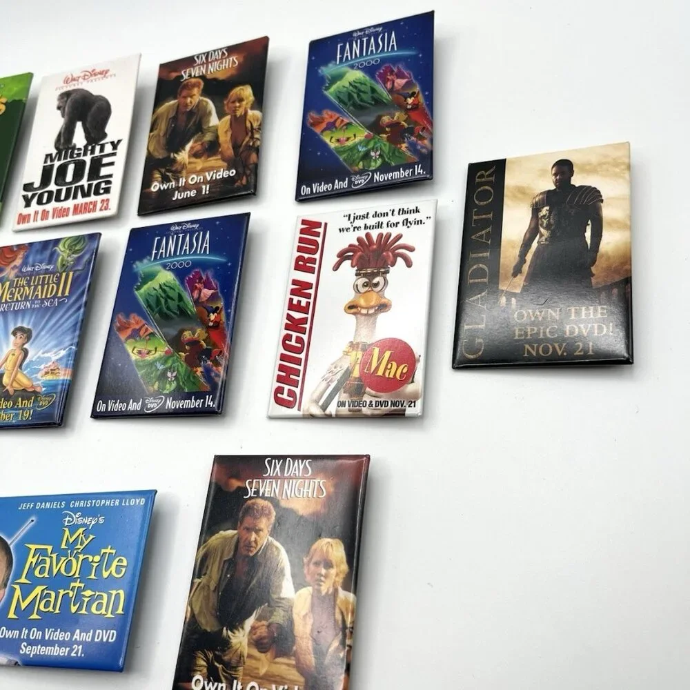 VTG 90s 2000s Movie Promo Pin Lot 12 Disney DreamWorks VHS DVD Release Buttons